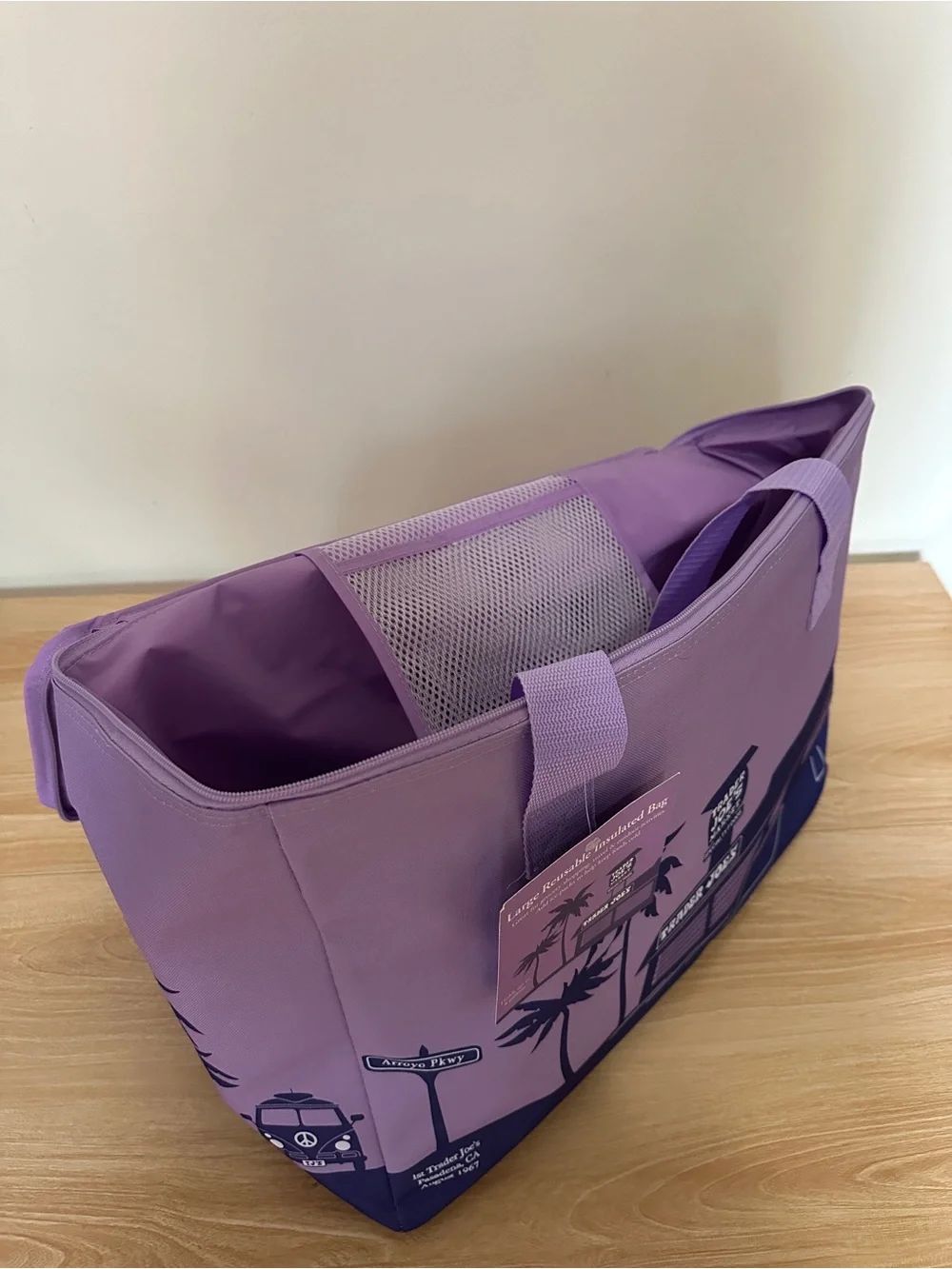 Lavender Canvas Tote Bag with Coastal Print TJS INSULATED COLELCTION